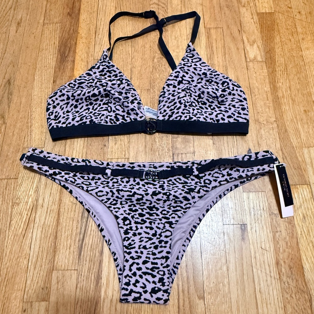 Victoria's Secret Black and Mauve Animal Print Bikini Set